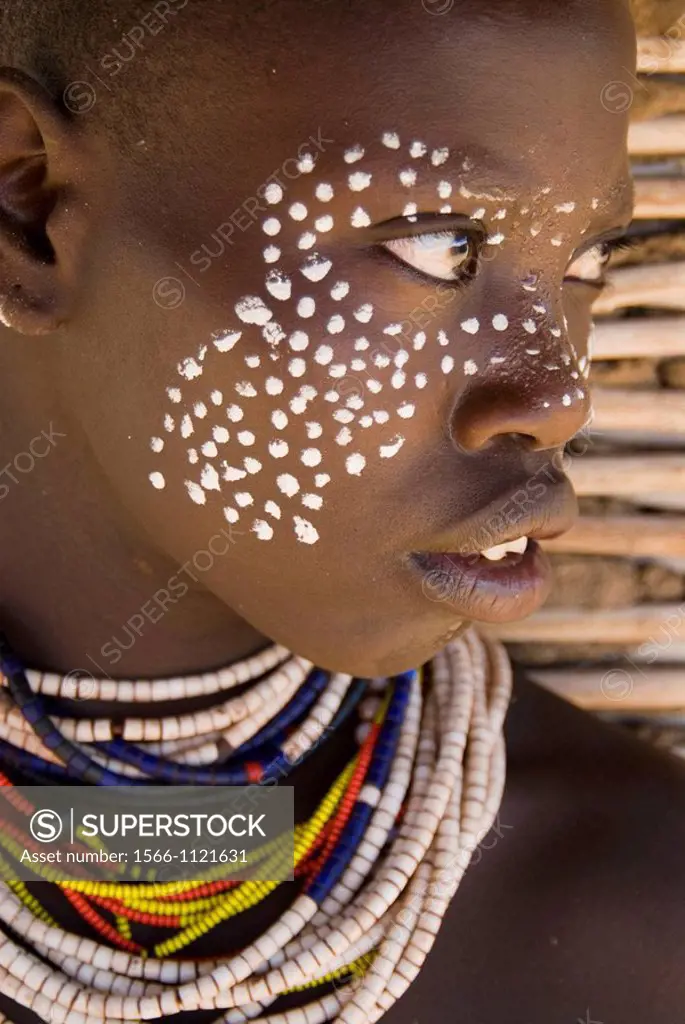 Ethiopia, South, Omo Valley, Korcho village, young woman of Karo ethnic group