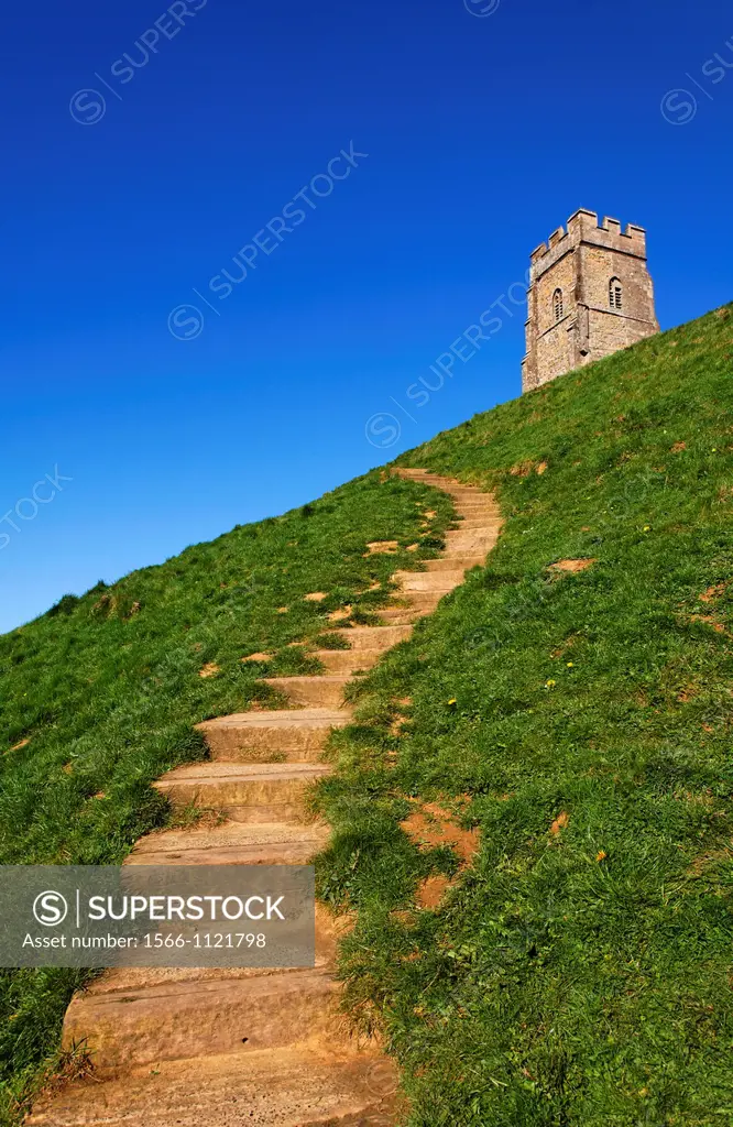 Steps leading up Glastonbury Tor, Glastonbury, Somerset, England