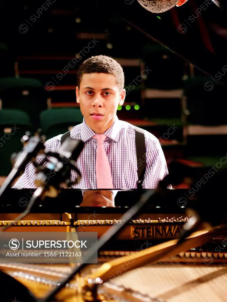 The sensational young pianist Reuben James at sound checks with Abram Wilson at the Turner Sims Concert Hall in Southampton, England