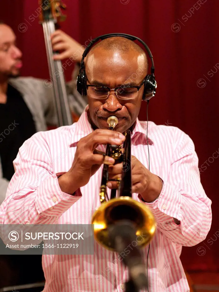 American trumpeter Abram Wilson photographed during sound checks at the Turner Sims Concert Hall in Southampton England