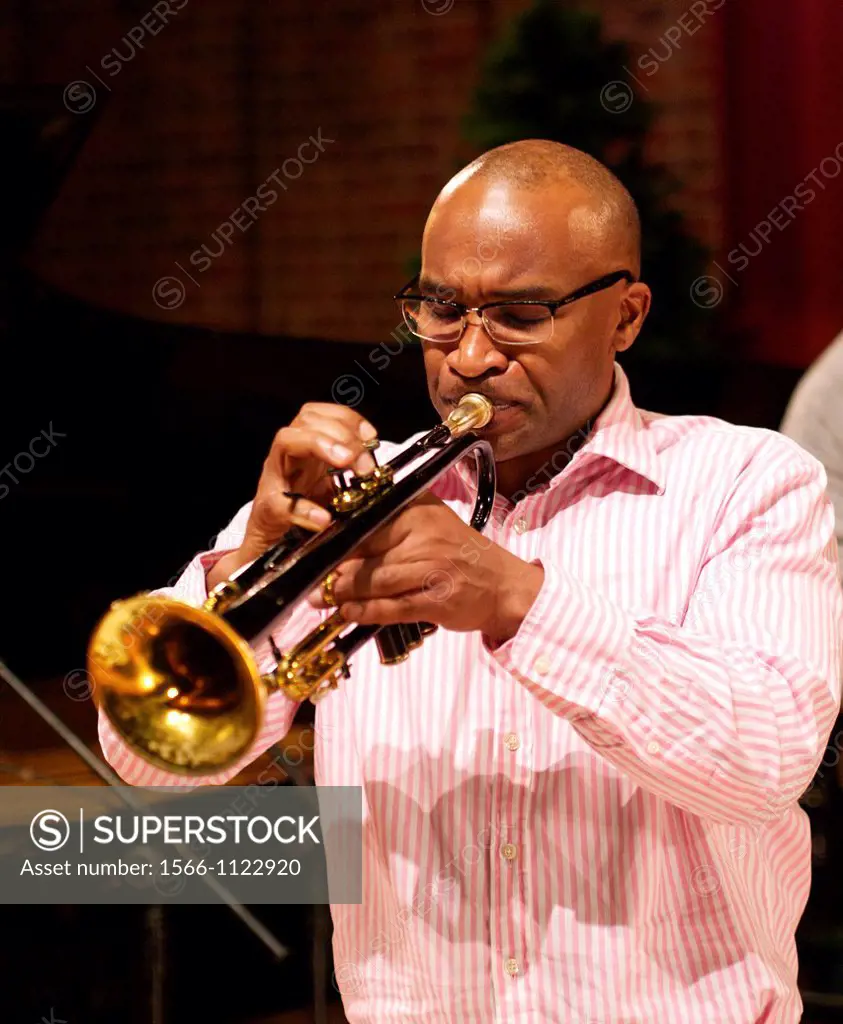 American trumpeter Abram Wilson photographed during sound checks at the Turner Sims Concert Hall in Southampton England