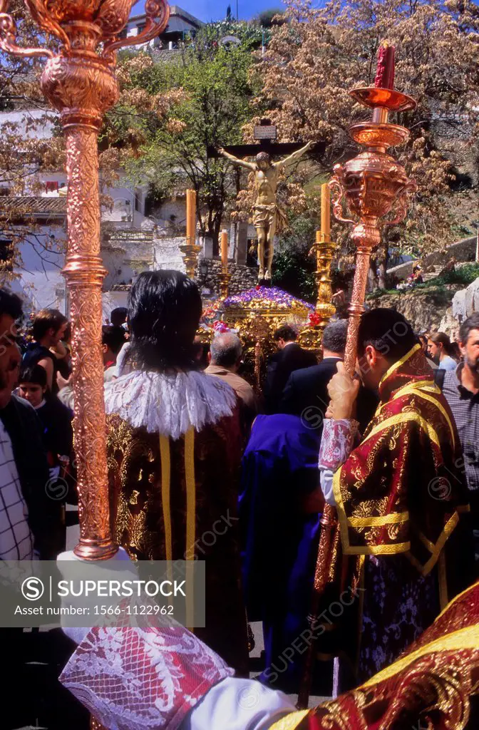 Holy Wednesday  procession in Camino del Sacromonte  Brotherhood of `Los Gitanos´  Granada  Andalusia, Spain