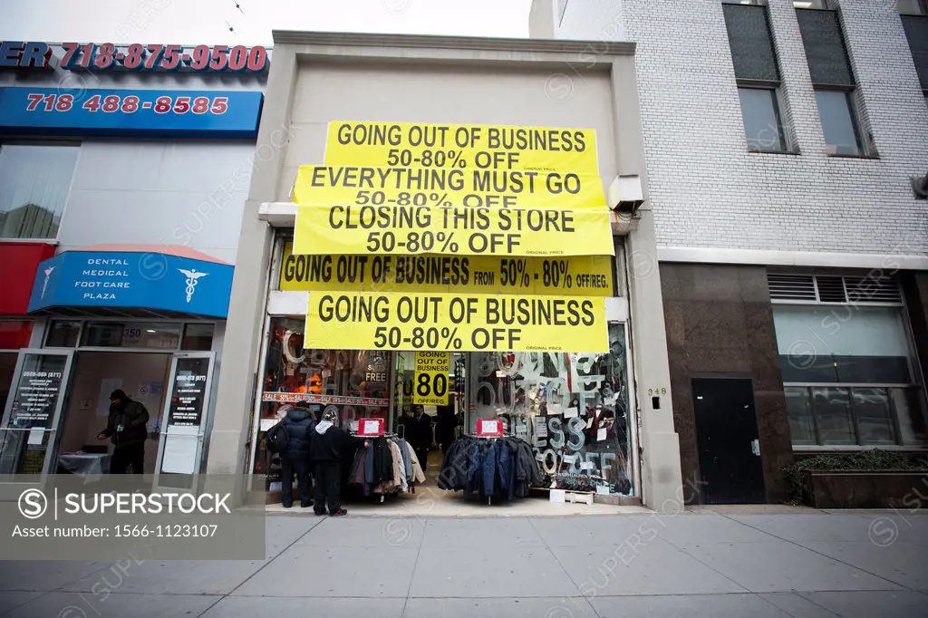 A store on Fulton Street in Downtown Brooklyn in New York announces that it is soon going out of business