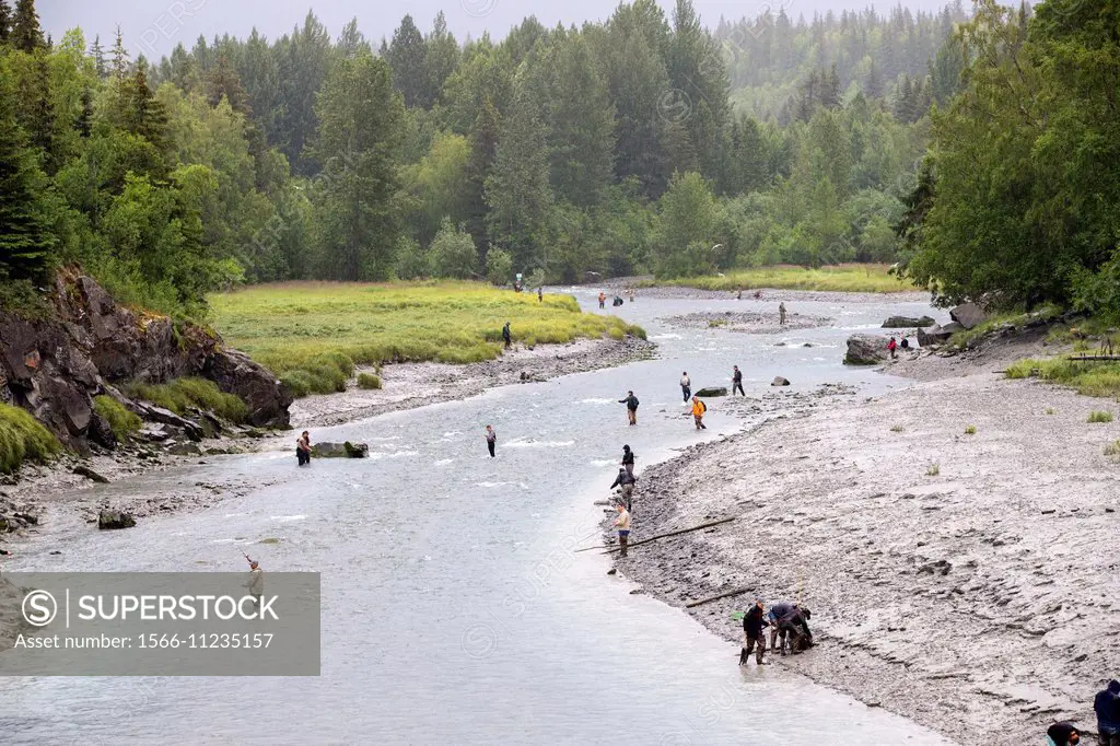 North America,United States,Alaska,Anchorage,salmon´s fishermen in the Bird Creek.