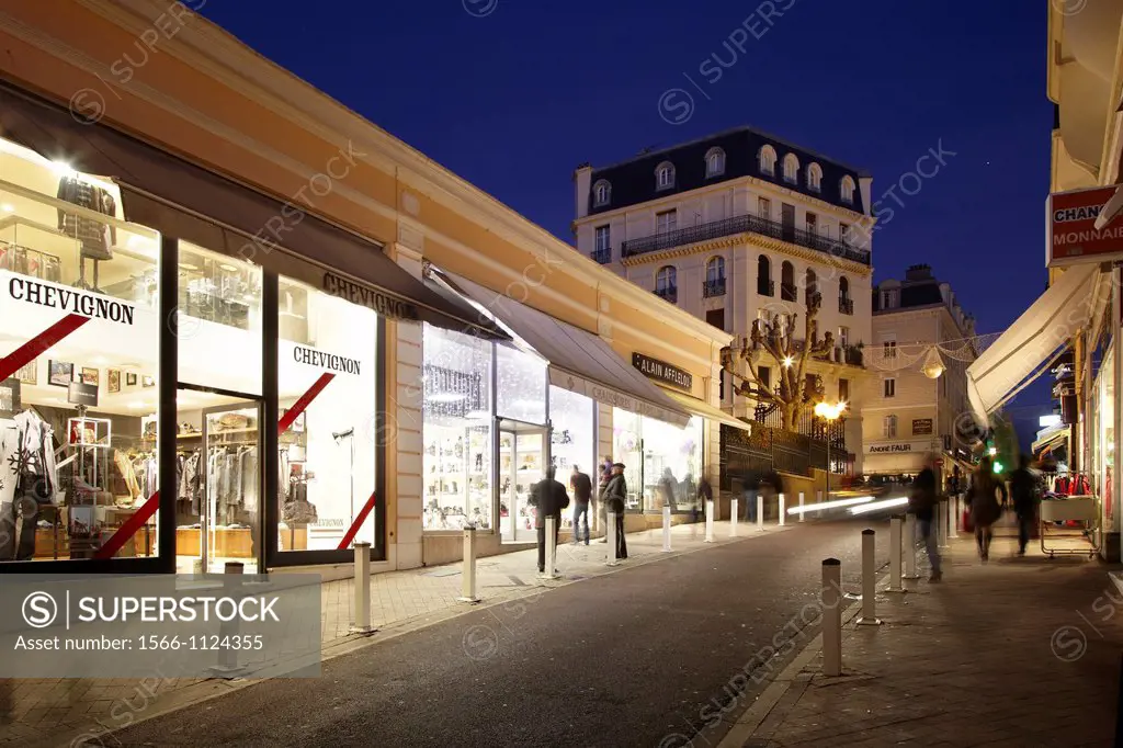 Shops at sunset, shopping area, Biarritz, Pyrenees Atlantiques, Aquitaine, France