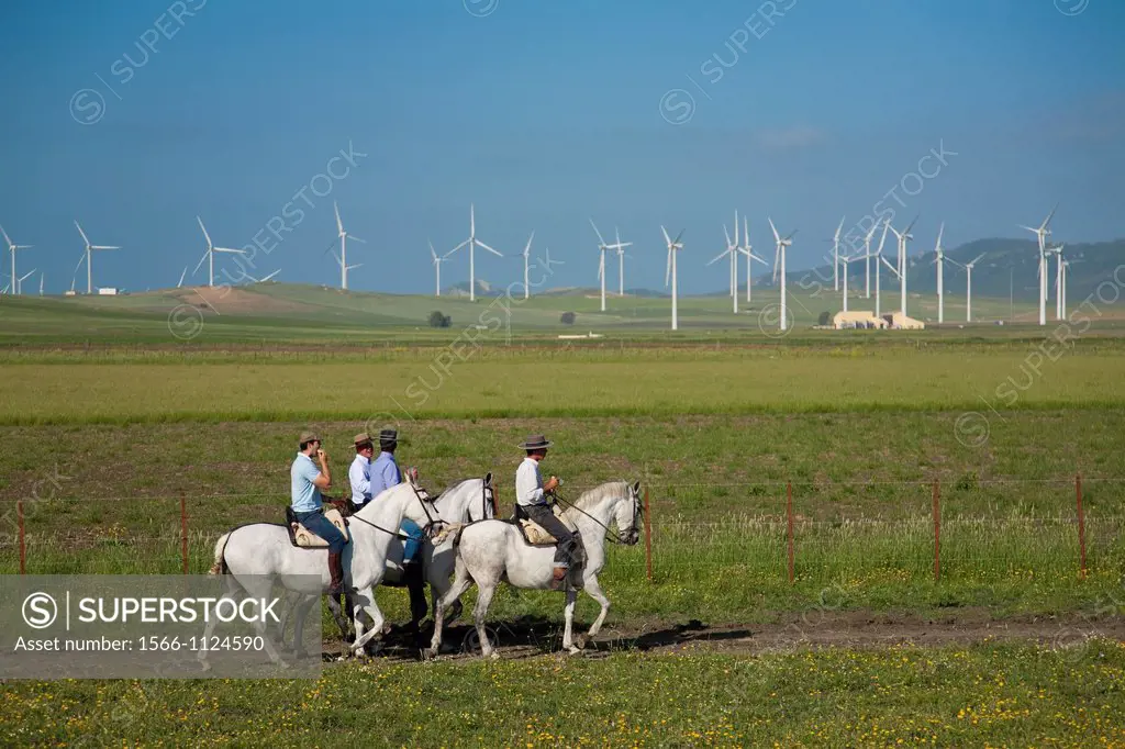 Celebration village Tahvilla,in background,wind power Andalusia  Spain