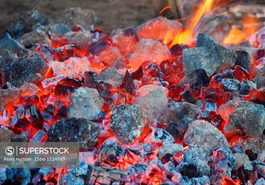 fire burned down to hot coals.