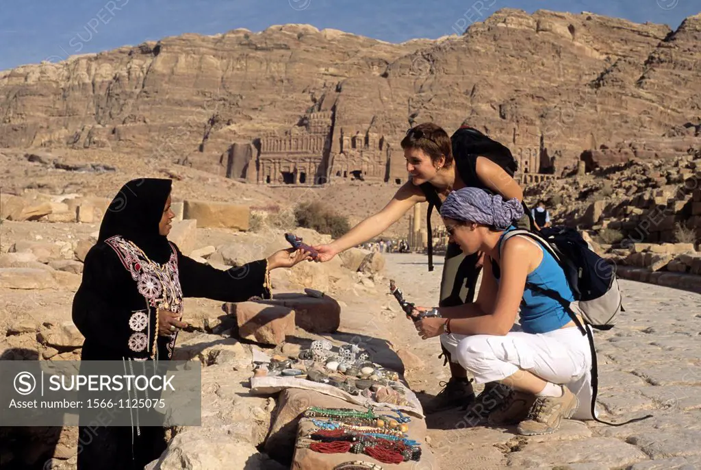 tourists buying gifts at Petra, Jordan, Middle East, Asia