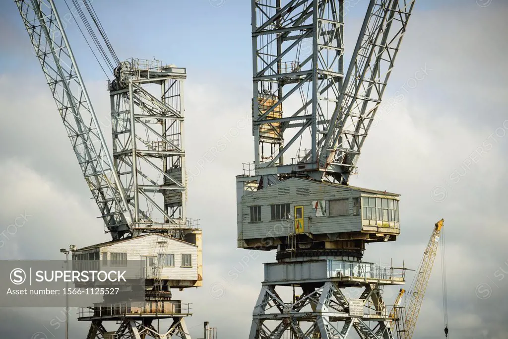 Detail of large cranes, Pendennis Dockyard, Falmouth, Cornwall, England, UK
