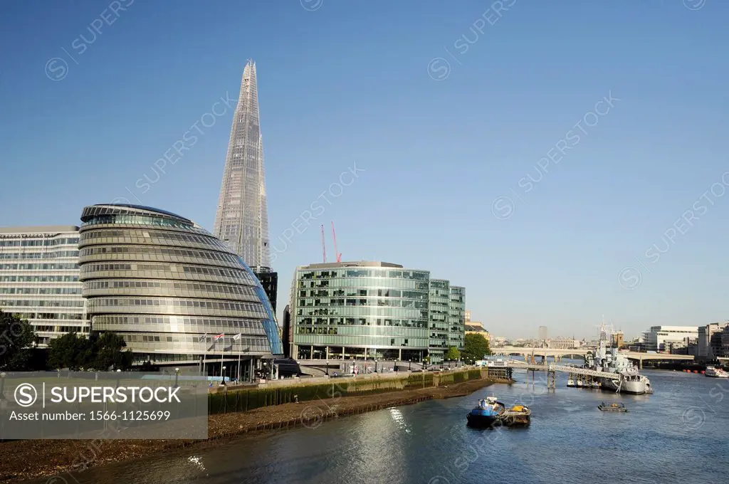 City Hall and the Shard River Thames London England