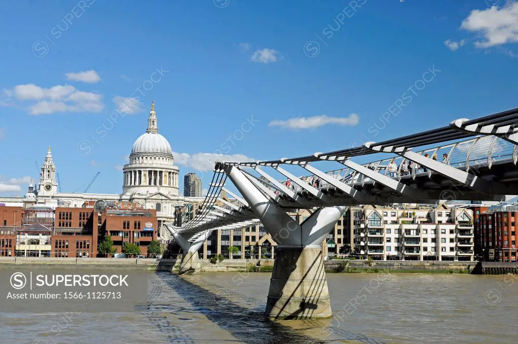 Millennium Bridge and St Pauls Cathedral London England