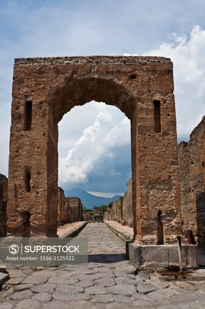 The Arch of Caligula in the ruins of Pompeii, Italy