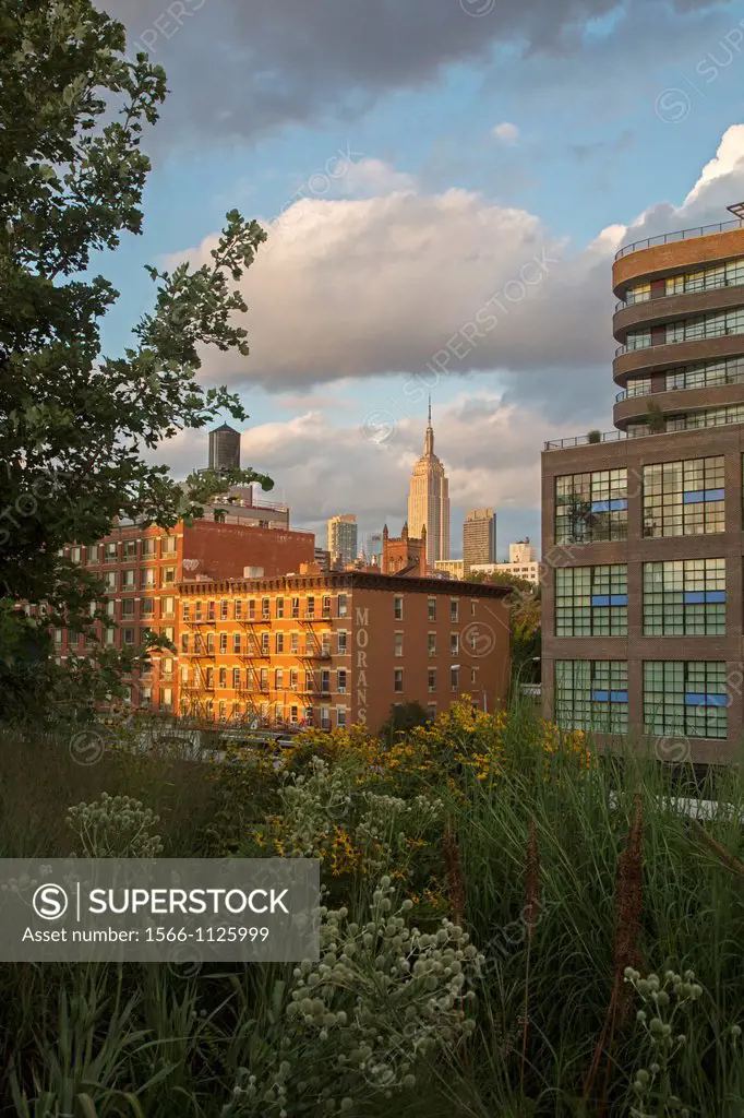 New York, New York - The Empire State Building, from the High Line, a former elevated railroad transformed into an urban linear park