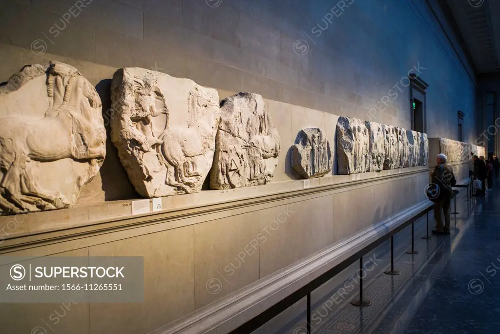 England, London, Bloomsbury, The British Museum, The Parthenon Sculptures also know as The Elgin Marbles.