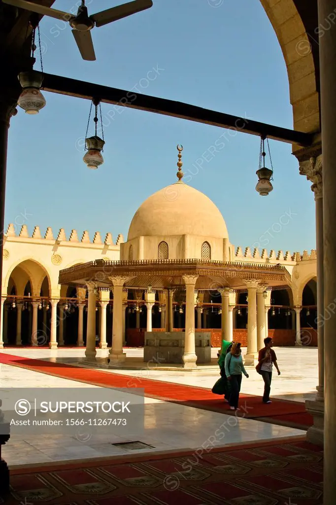Visitors at Amr Ibn Al-als mosque, City of Cairo, Egypt