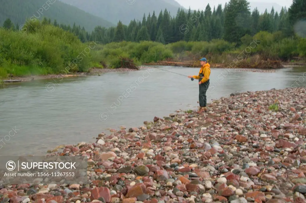 Flyfishing, Middle Fork Flathead Wild and Scenic River, Great Bear Wilderness, Flathead National Forest, Montana.