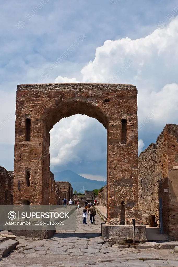 The Arch of Caligula in the ruins of Pompeii, Italy