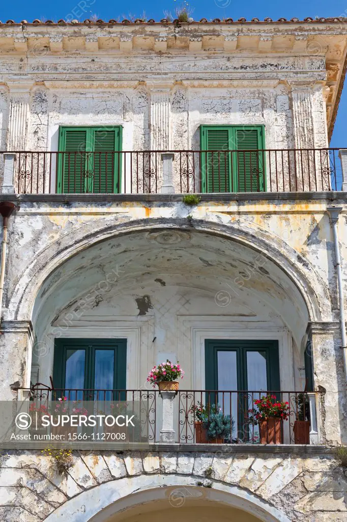 A rustic balcony in the Amalfi coast town of Minori, Italy