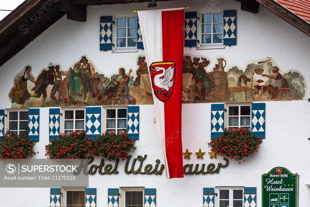 Close up of paintings on a traditional Bavarian building in Schwangau, Bavaria, Germany, Europe