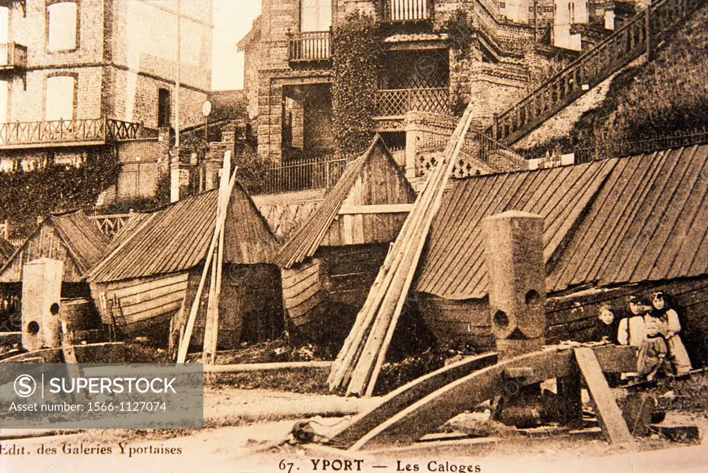 reproduction of photograph of ´Caloges´ fishing boat transformed in hut, Terre-Neuvas Museum, Fecamp, Cote d´Albatre, Pays de Caux, Seine-Maritime dep...