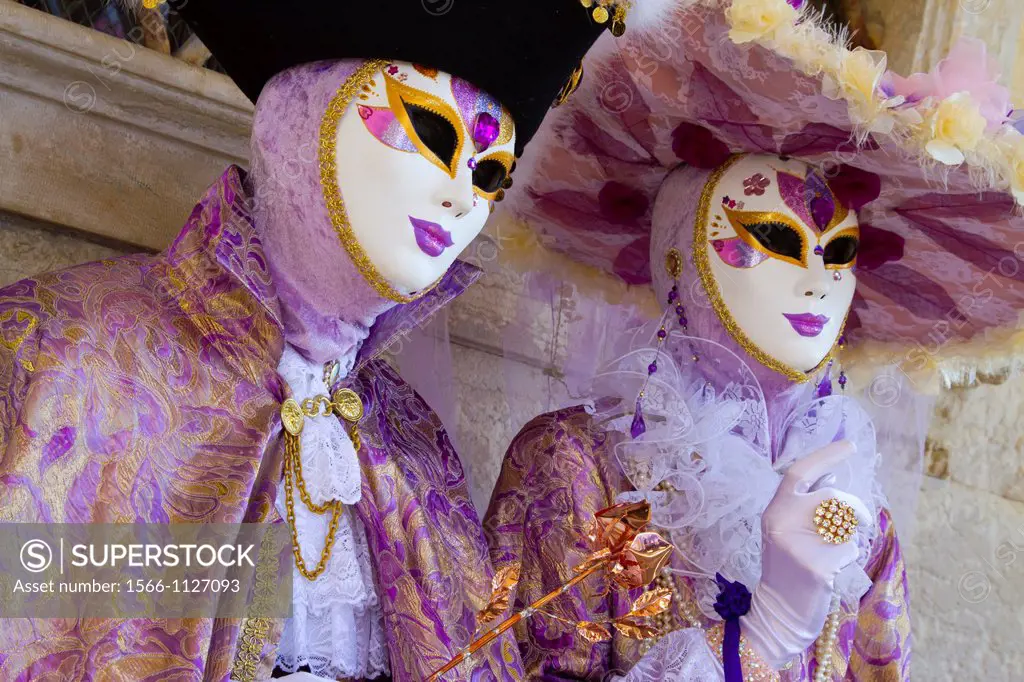 people with fancy dress in Carnival of Venice  Venice, Italy