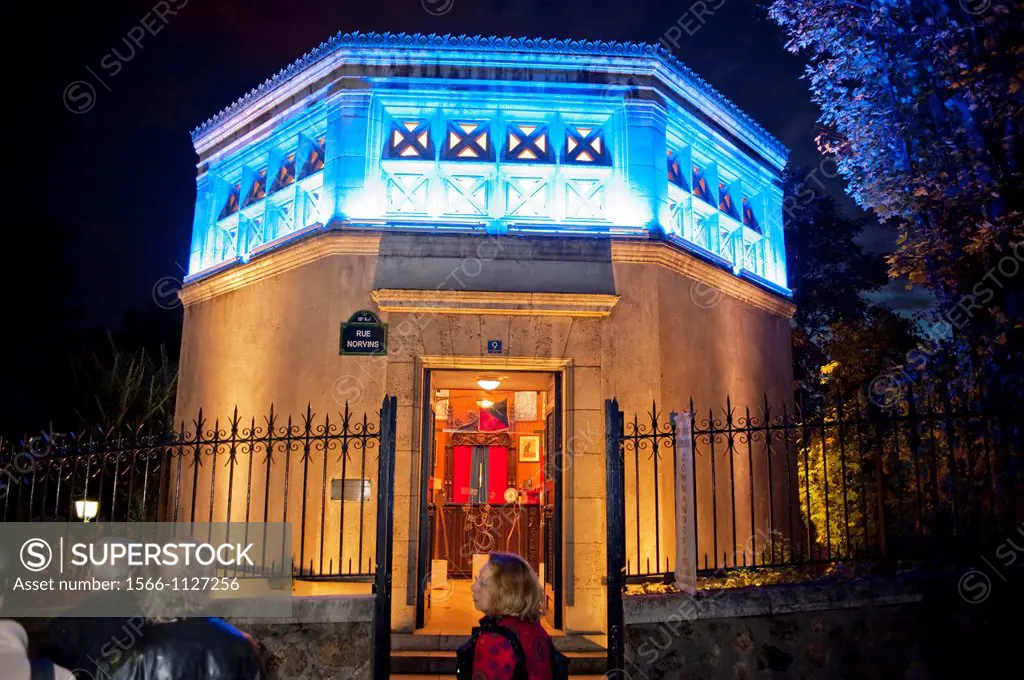 Paris, France, Old Building Lit up at Night, in Montmartre District