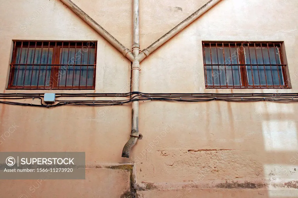 Drains, windows, L´Arboç, Catalonia, Spain