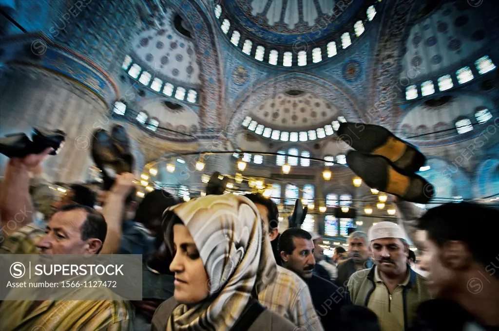 Friday prayings during Ramadan, Mosque Sultan Ahmet, Blue Mosque  Istanbul  Turkey.