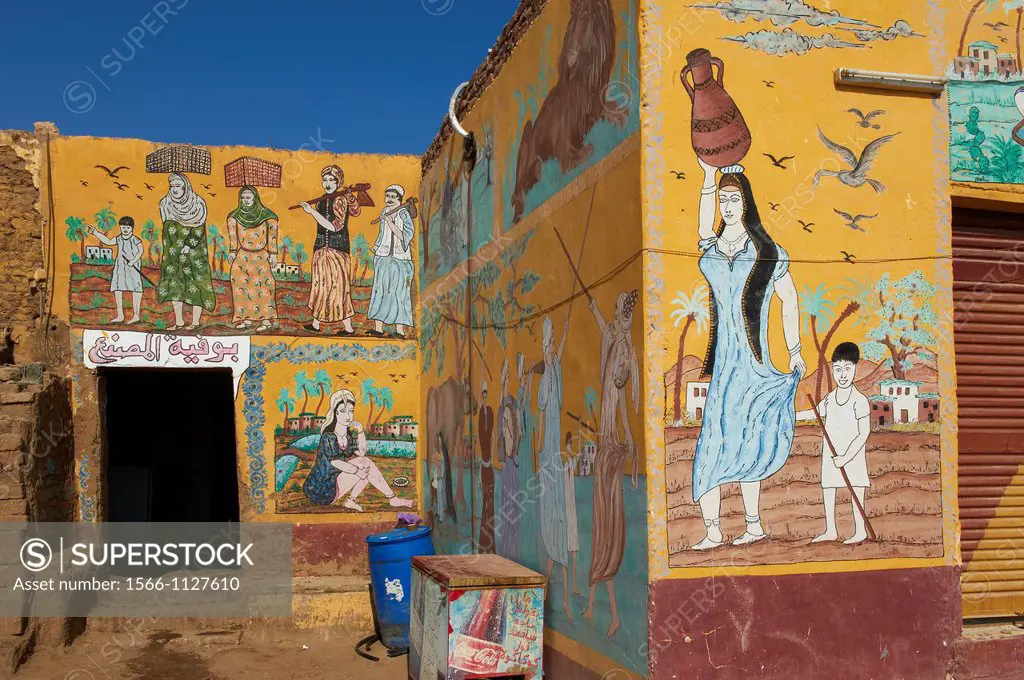 Egypt, Nile Valley, Luxor, Thebes, West bank of the River Nile, painting at Gourna village