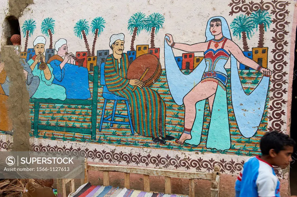 Egypt, Nile Valley, Luxor, Thebes, West bank of the River Nile, painting at Gourna village