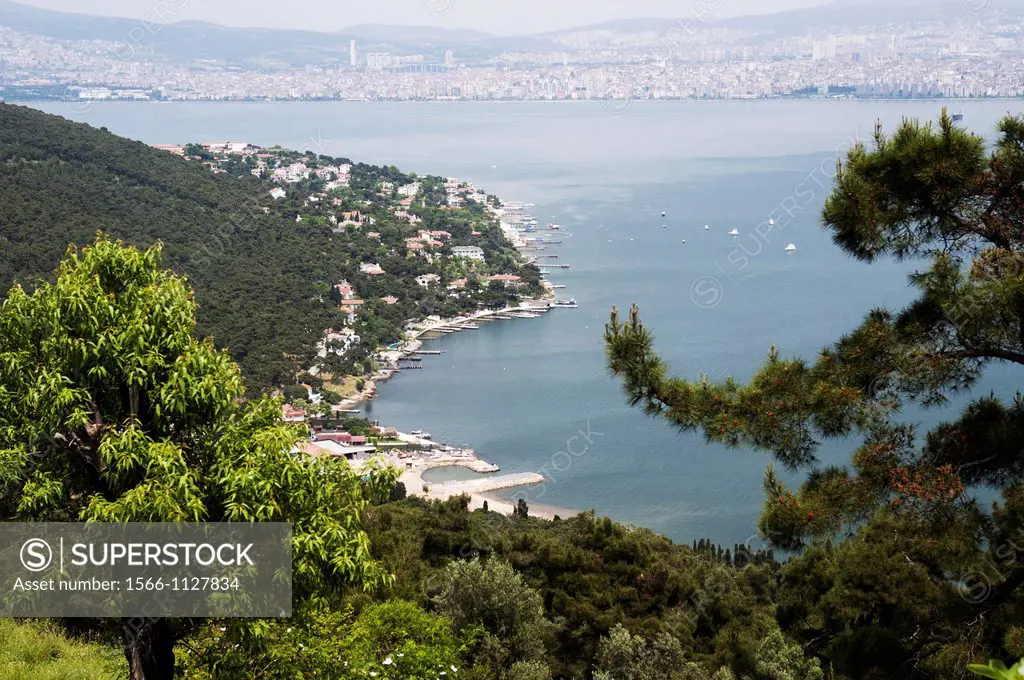 Looking back towards Istanbul from a hilltop on Büyükada, one of the Princes Islands in the Sea of Marmara