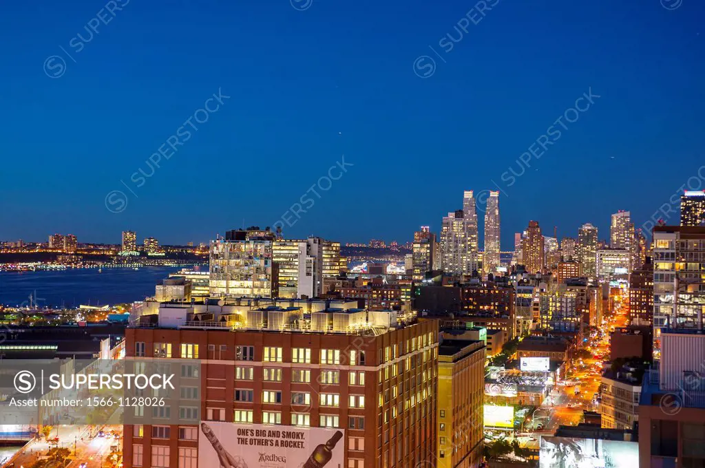New York, NY, USA, Nighttime Overviews, Cityscapes from Top of the Standard Hotel Bar Rooftop Terrace, Meatpacking DIstrict, Manhattan ,