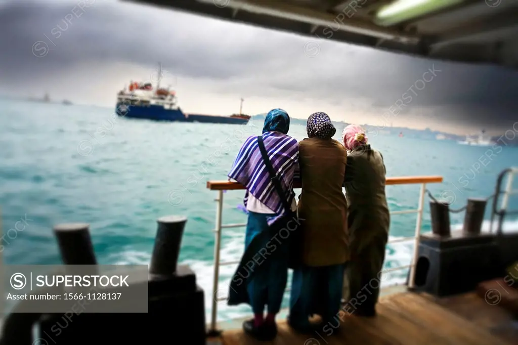 Commuters on Bosphorus ferry  Istanbul  Turkey.
