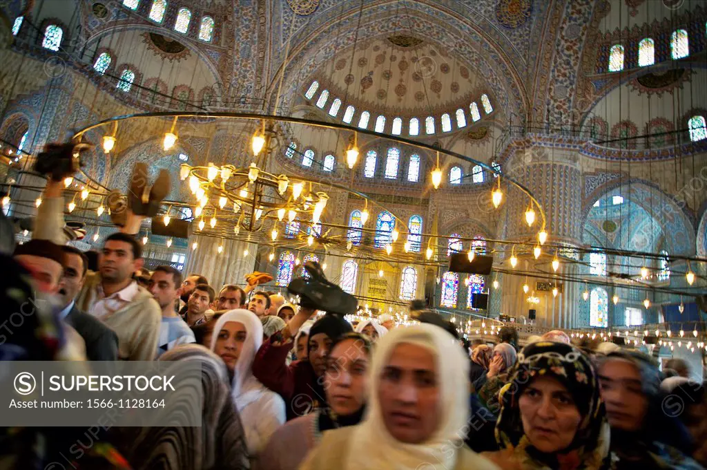 Friday prayings during Ramadan, Mosque Sultan Ahmet, Blue Mosque  Istanbul  Turkey.