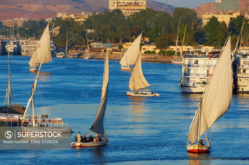 Egypt, Nile valley, Aswan, Feluccas on the Nile River