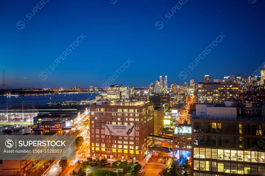 New York, NY, USA, Nighttime Overviews, Cityscapes from Top of the Standard Hotel Bar Rooftop Terrace, Meatpacking DIstrict, Manhattan ,
