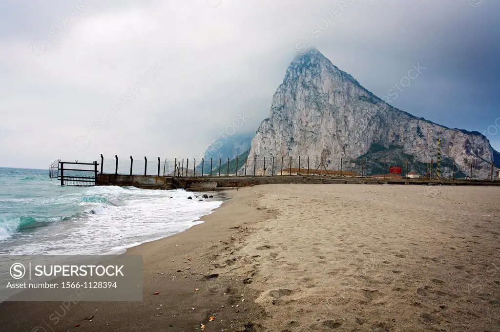 Fence of the Rock of Gibraltar, From La Linea de la Concepcion, Cadiz province Andalusia Spain.