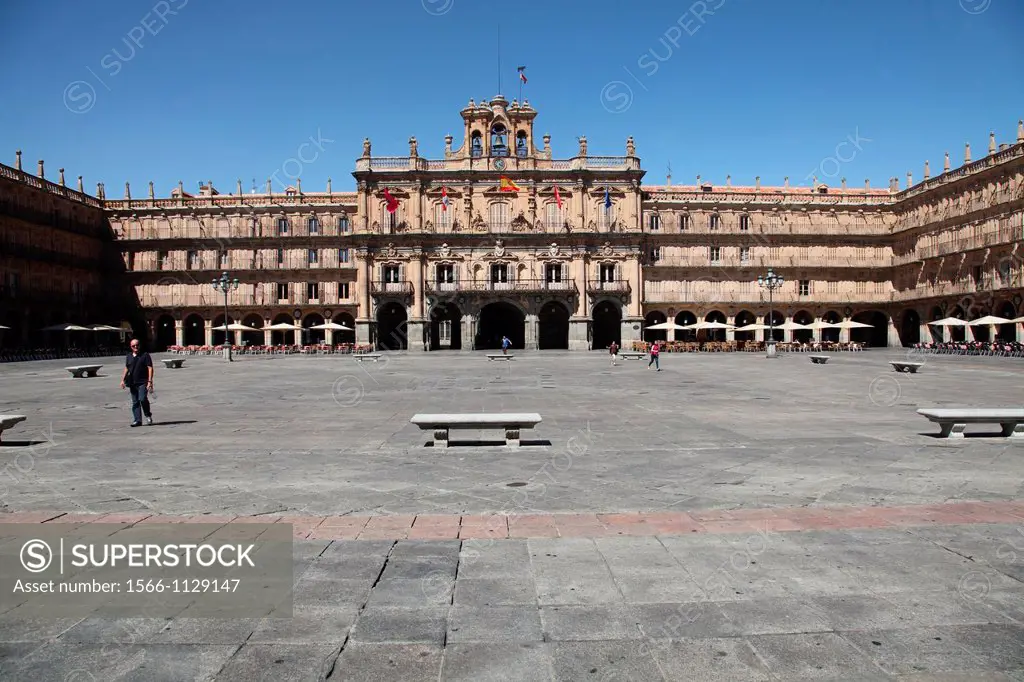 Panoramic view of the Plaza Mayor, Salamanca, Castilla y Leon, Spain, Europe