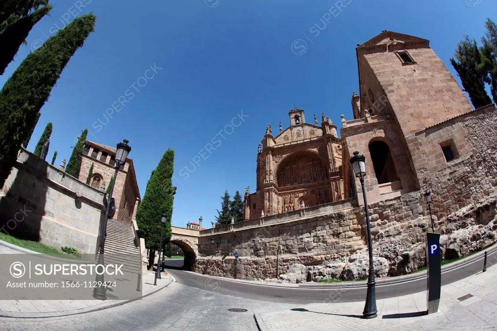 Panoramic view with fisheye San Esteban Church, Salamanca, Castilla y Leon, Spain, Europe