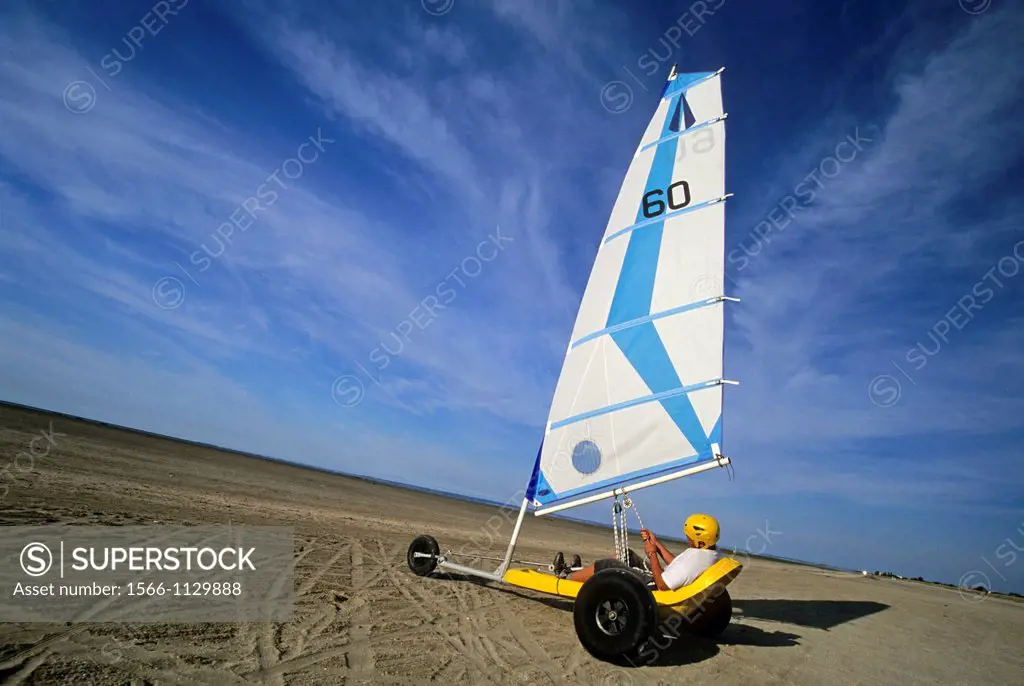 sand yacht on the shore of the Mont-Saint-Michel bay, Manche department, Normandy region, France, Europe