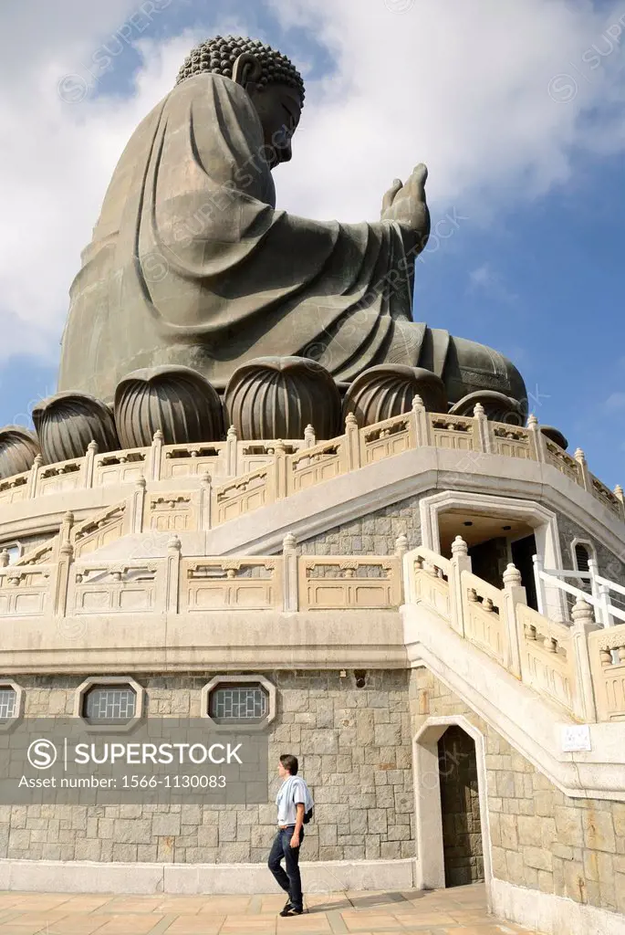 Po Lin Monastery  Great Buddha, seated on a lotus throne, symbol of purity  Constructed of bronze, is 26 meters high and is considered the largest in ...
