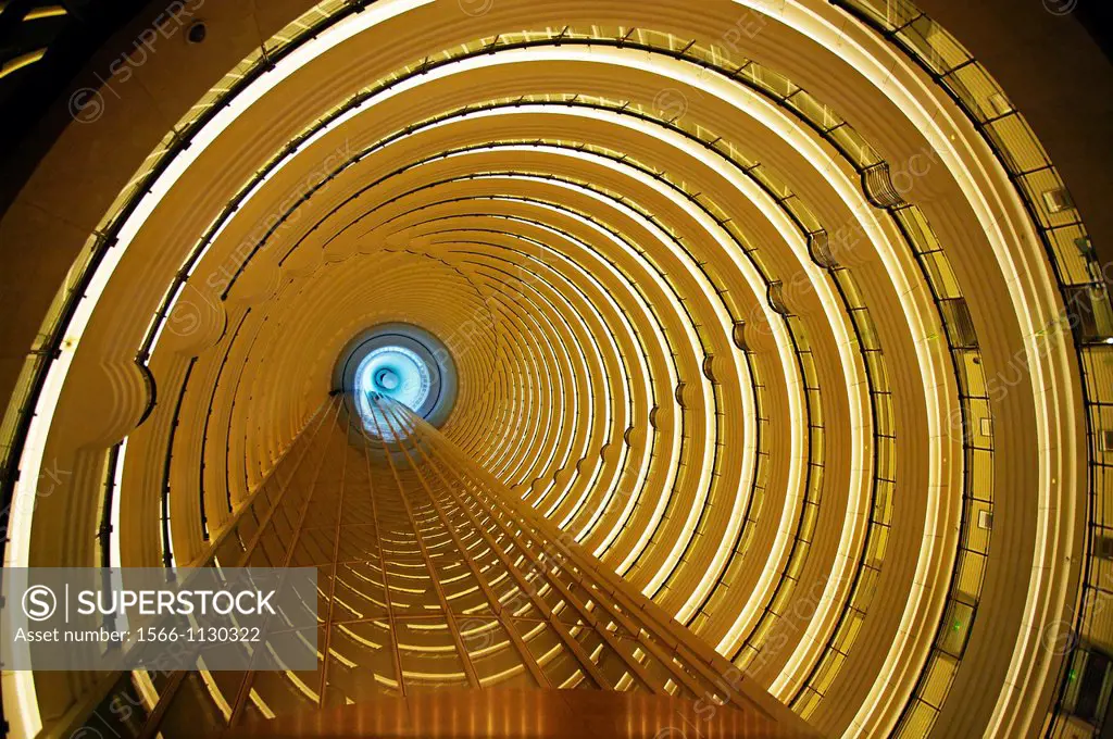 Atrium view of the Jin Mao Tower, Hotel Hyatt, Pudong, Shanghai, China.