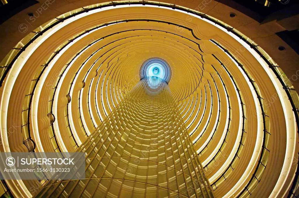 Atrium view of the Jin Mao Tower, Hotel Hyatt, Pudong, Shanghai, China.