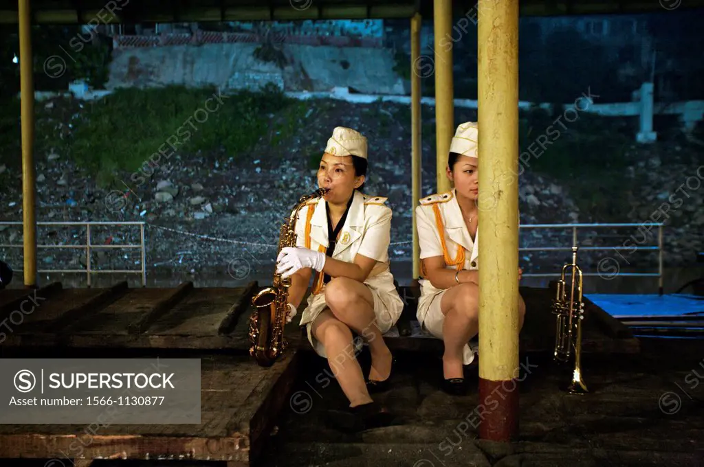 Music band on the dock, Chongqing , Sichuan Province, Yangtze River, China.