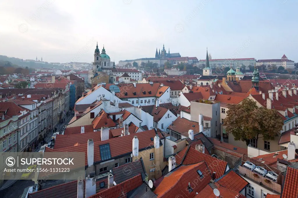 Prague Castle, St Nicholas Church, View from bridge tower of historic district, Prague, Czech Republic