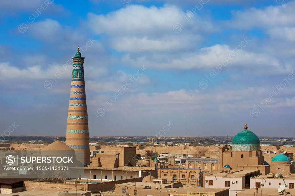 Uzbekistan, Khiva, Unesco World Heritage, city and Islam Hoja minar