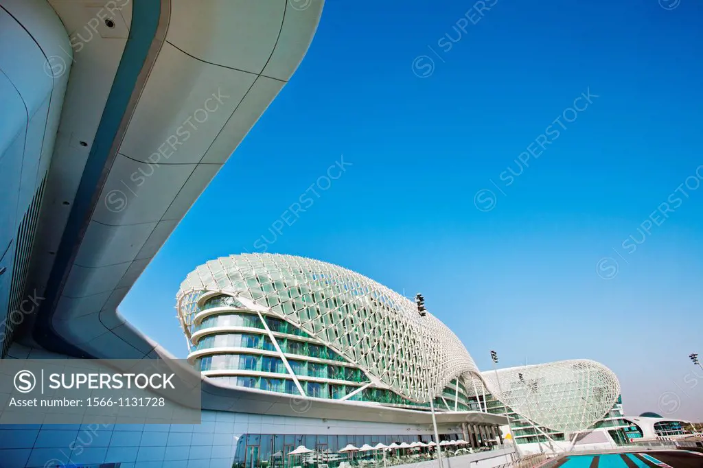 Yas Hotel, at the F1 racetrack on Yas Island, Abu Dhabi, United Arab Emirates, Middle East.