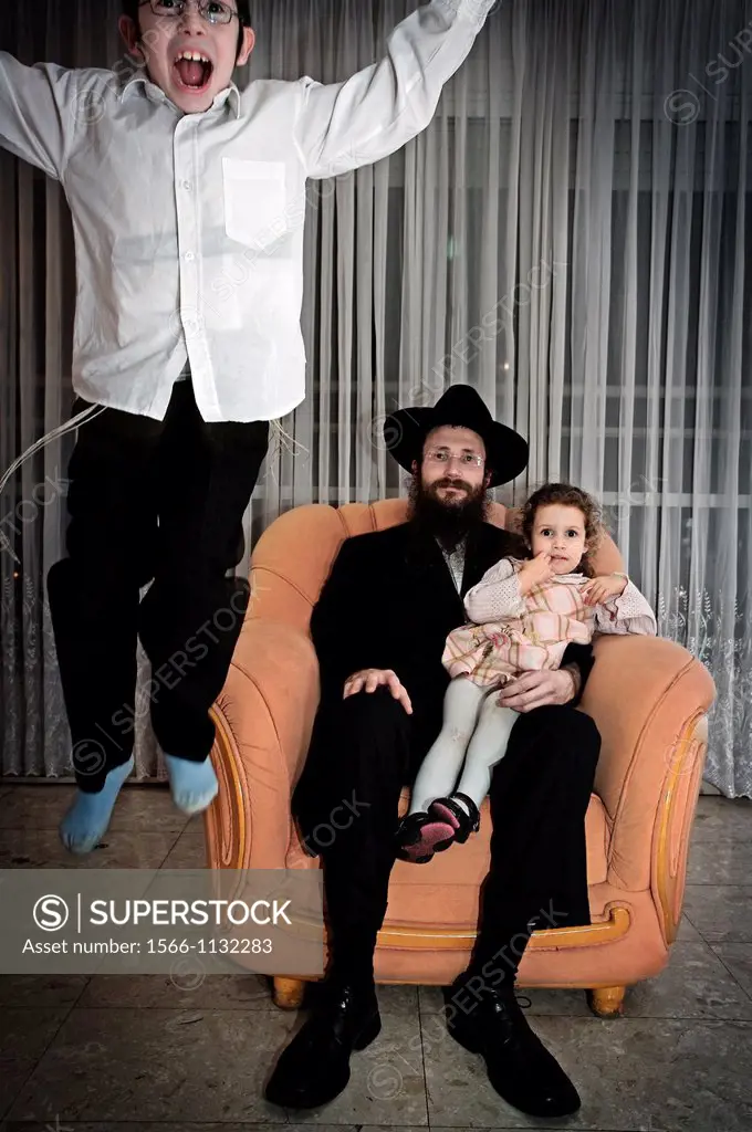 Family of a Lubavitch Rabbi, Orthodox Jews, Tel Aviv, Israel.