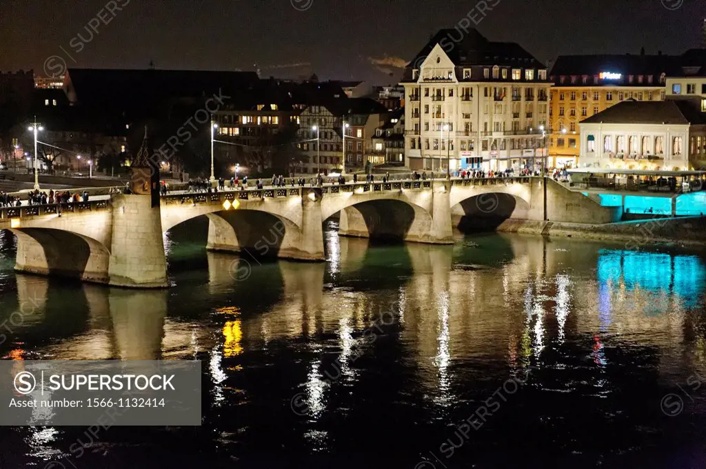 Mittlere Brücke over the Rhine  Basel  Canton of Basel-City  Switzerland.