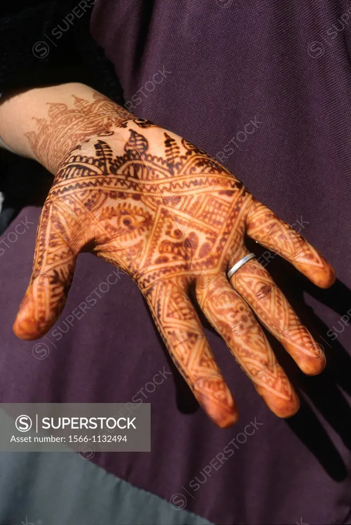 hand decorated with henna, , Morocco, North Africa